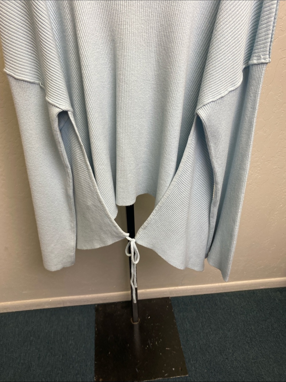 Listicle Pale Blue Scoop Neck Ribbed Hem Drawstring Top - Picture 7 of 9
